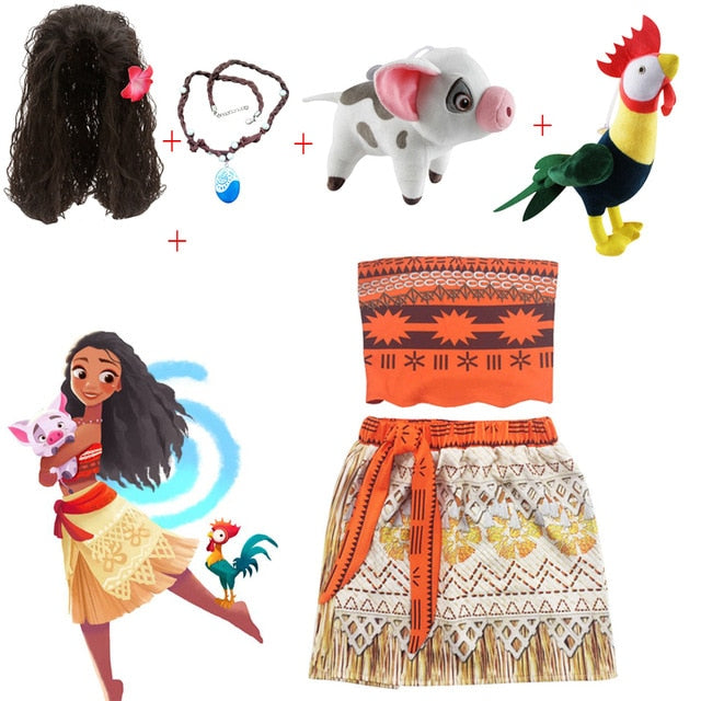 Moana Costume with Necklace & Pet Pig
