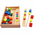 Montessori Educational Wooden Shape Stick Bead Set Blocks 